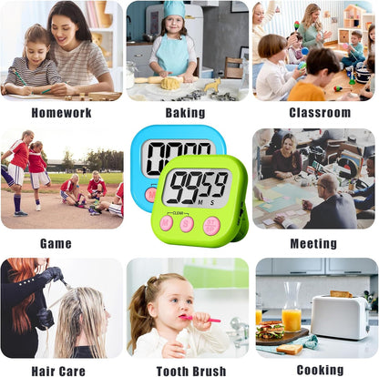 ZILLEEN Kitchen Timer Digital with Magnetic Back for Kids Classroom, White 6 Pack