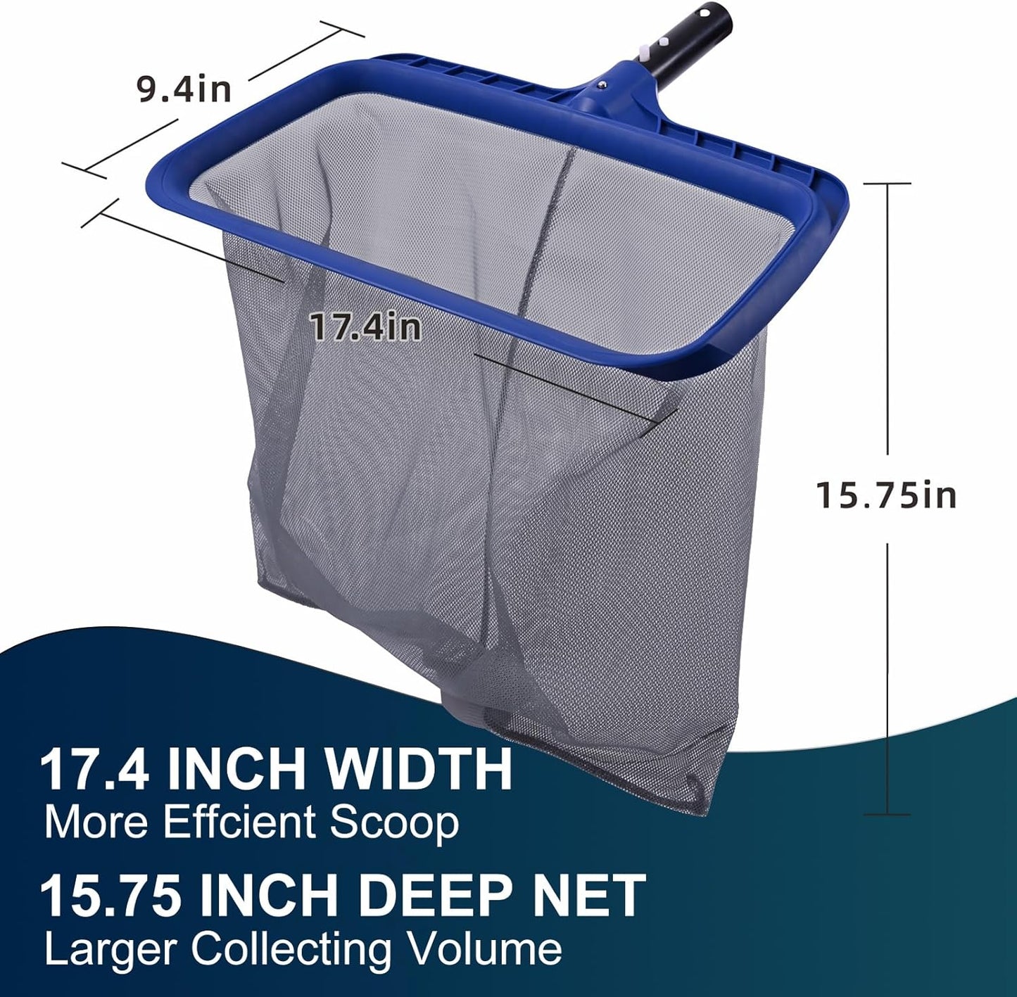 POOLAZA Hot Tub Skimmer Net Handheld, Professional Pool, Spa, Pound Skimmer Net with Aluminum Pole Handle, Deep Ultra Fine Mesh Netting Small Pool Skimmer Net, Upgrade Durable Hot Tub Net Hand Skimmer