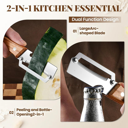 Multifunctional Vegetable Peeler, Premium Vegetable Peeler with Wooden Handle＆bottle Opener, Stainless Steel Blade Peeler for Kitchen, Non-slip Ergonomic Design