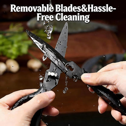Heavy Duty Kitchen Scissors, Titanium Coated All Purpose Shears - Extra Sharp Detachable Blades for Poultry, Chicken Bones, Meat, Vegetables, Herbs | Micro Serrated & Ergonomic Handle