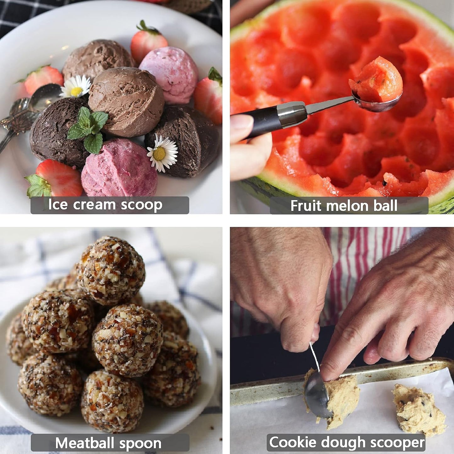 Melon Ballers Scoop Set,Canteloupe Ice Cream Candy Watermelon Kiwi Stainless Steel Baller Spoon,DIY Fruit Platter Ball Tool Scooper,Different Sizes 1.18/0.98-Inch (2 Pcs）