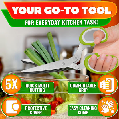 2 in 1 Kitchen Scissors for Food – Stainless Steel Blade & Plastic Cutting Board Scissors with Safety Lock | 9.5" Tomato Knife, Fruit & Vegetable Cutter – Easy-to-Use Kitchen Shears for Meat, Cheese