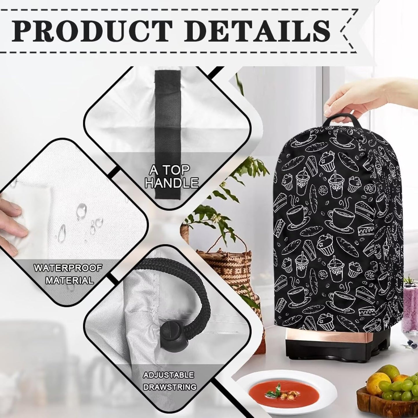 Coffee Pastry Blender Dust Cover with Drawstring Field Stand Mixer or Coffee Maker Cover Anti Fingerprint Polyester Appliance for Home Kitchen Decor