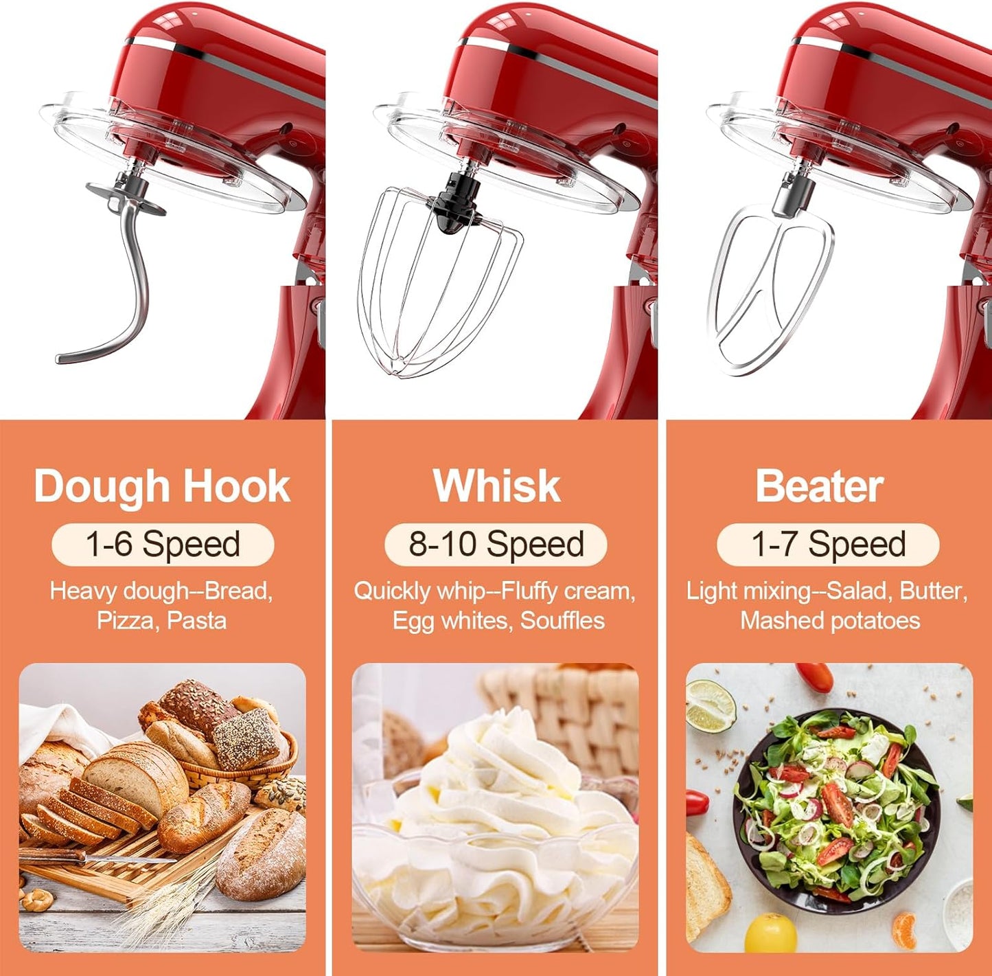 CEBORY 3-IN-1 Electric Stand Mixer, 6.5QT Bowl 660W 10-Speed Kitchen Mixer, Household Food Mixers include Dough Hook, Beater and Whisk, Bread Cake Mixer for Baking and Most Home Cooks, Pink