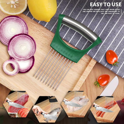 2PCs Stainless Steel Onion Slicer Holder, Onion Cutter Holder for Slicing of Onions,Tomatoes,Avocados,Eggs and Other Vegetables,KItchen Utensils (Orange & Black)