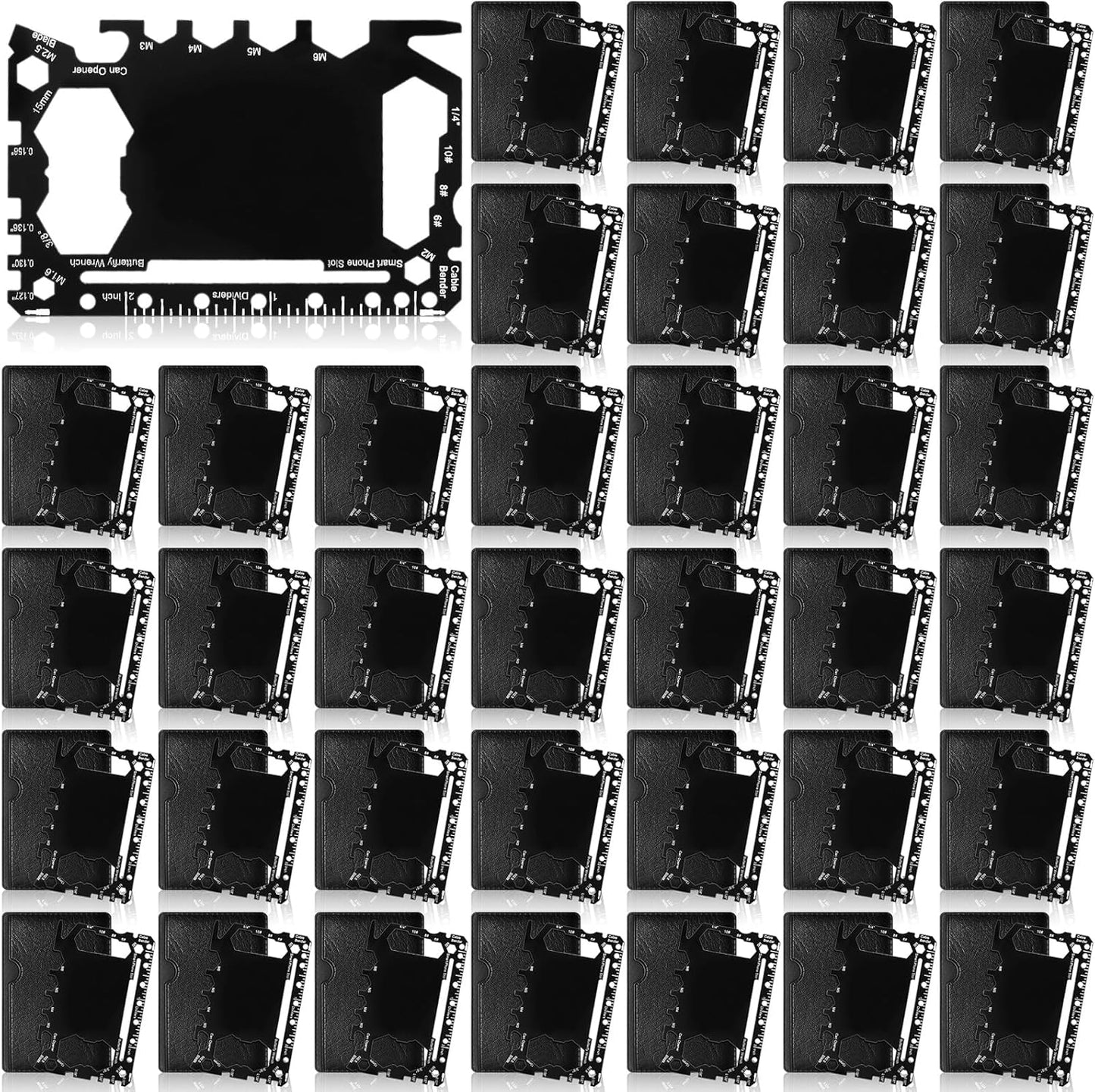 Cholemy 24 Pcs Credit Card Wallet Multitool 46 in 1 Metal Stainless Steel Survival Pocket Tool Bottle Opener Multipurpose Bulk for Husband Dad Men Christmas Birthday Gift, Black