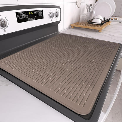 Stove Top Cover for Electric Stove- Range Covers for Electric Stove,Silicone XXL Dish Drying Mat, Glass Cooktop Covers, Flat RV Range top Mats (Black, 28"x20")