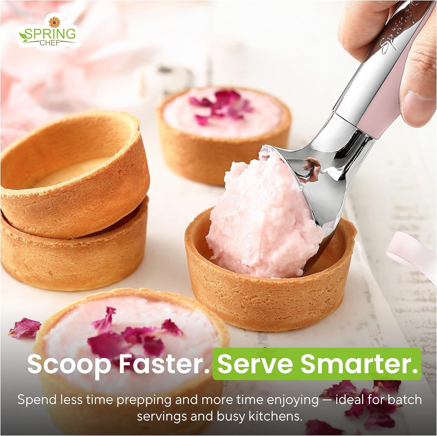 Spring Chef Heavy Duty Metal Ice Cream Scoop - Dishwasher Safe Ice Cream Scooper, Commercial Icecream Scoop Spade, Professional Kitchen Tool for Gelato, Melon, Sundae, Cookie Spoon - Black