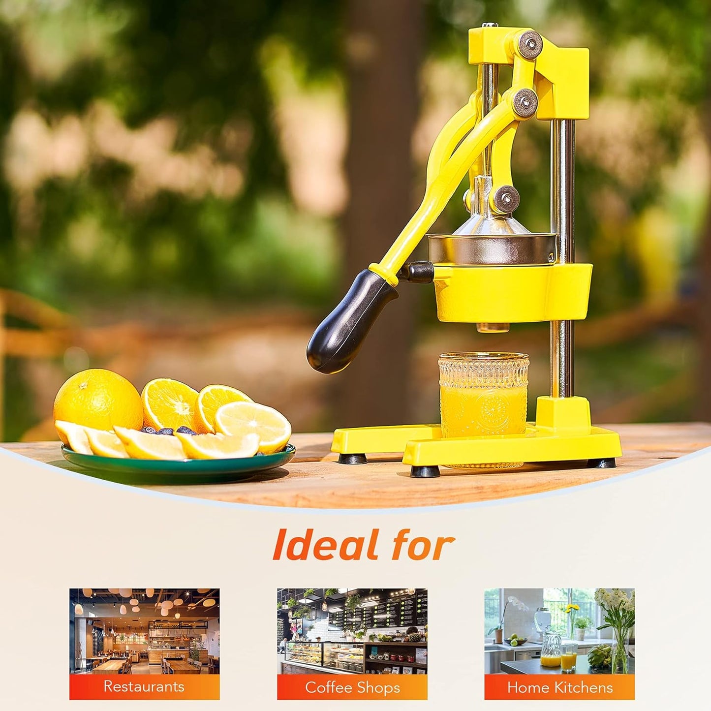 CO-Z Manual Citrus Juicer, Commercial Grade Cast Iron Orange Juicer, Professional Heavy Duty Juice Press with Removable Strainer, Manual Juice Extractor for Orange Lemon Pomegranate Citrus, Black