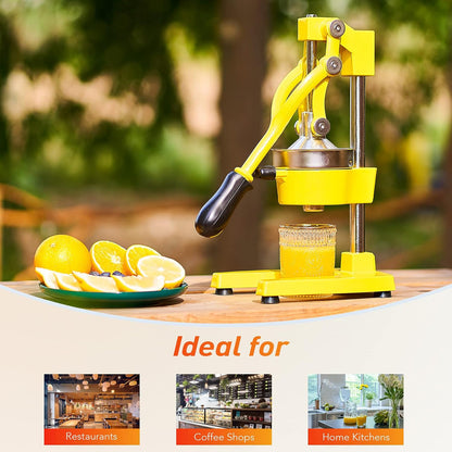 CO-Z Manual Citrus Juicer, Commercial Grade Cast Iron Orange Juicer, Professional Heavy Duty Juice Press with Removable Strainer, Manual Juice Extractor for Orange Lemon Pomegranate Citrus, Black