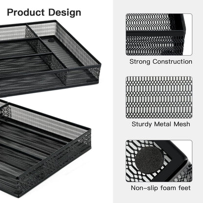 Neudeco Silverware Drawer Organizer - 5 Compartment Cutlery Tray with Non-Slip Feet, Mesh Wire Flatware Storage Divider for Kitchen, Bedroom, Living Room (Silver)