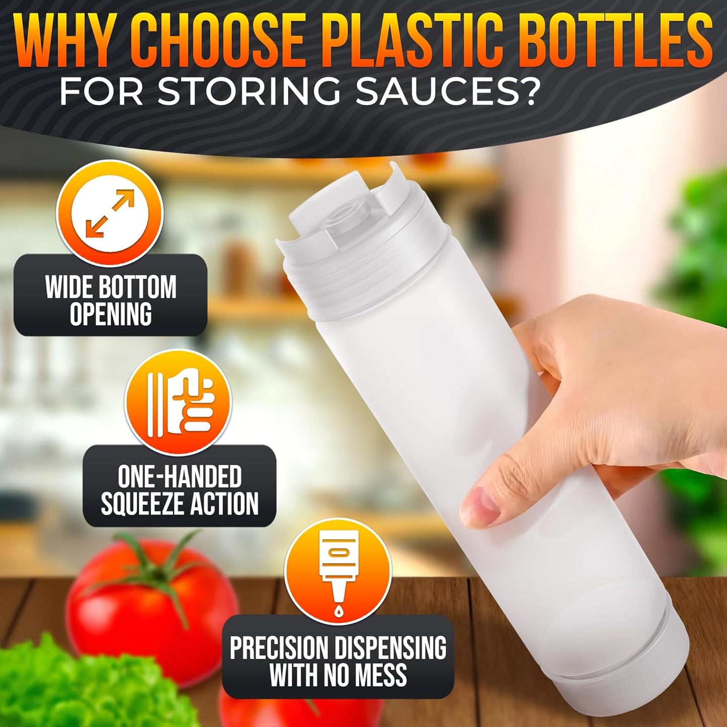 6 Pcs Condiment Squeeze Bottles 16 Oz - 9.2x2.44" Clear Bottles With Self-Closing Valve, Flexible, Easy to Clean and Fill - Dispenser for Sauces and Dressings