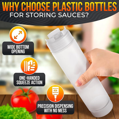 6 Pcs Condiment Squeeze Bottles 16 Oz - 9.2x2.44" Clear Bottles With Self-Closing Valve, Flexible, Easy to Clean and Fill - Dispenser for Sauces and Dressings