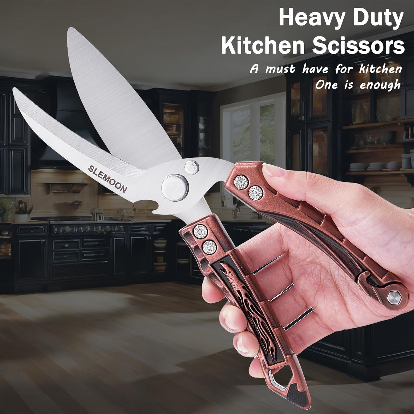 Heavy Duty Kitchen Poultry Shears - Professional Food Scissors for Spatchcocking Chicken, Cutting Raw Meat & Poultry Bones, Thick Steel Blades, Spring-Loaded, Dishwasher Safe Black
