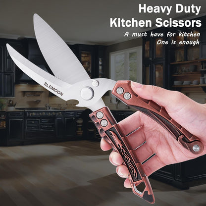 Heavy Duty Kitchen Poultry Shears - Professional Food Scissors for Spatchcocking Chicken, Cutting Raw Meat & Poultry Bones, Thick Steel Blades, Spring-Loaded, Dishwasher Safe Black