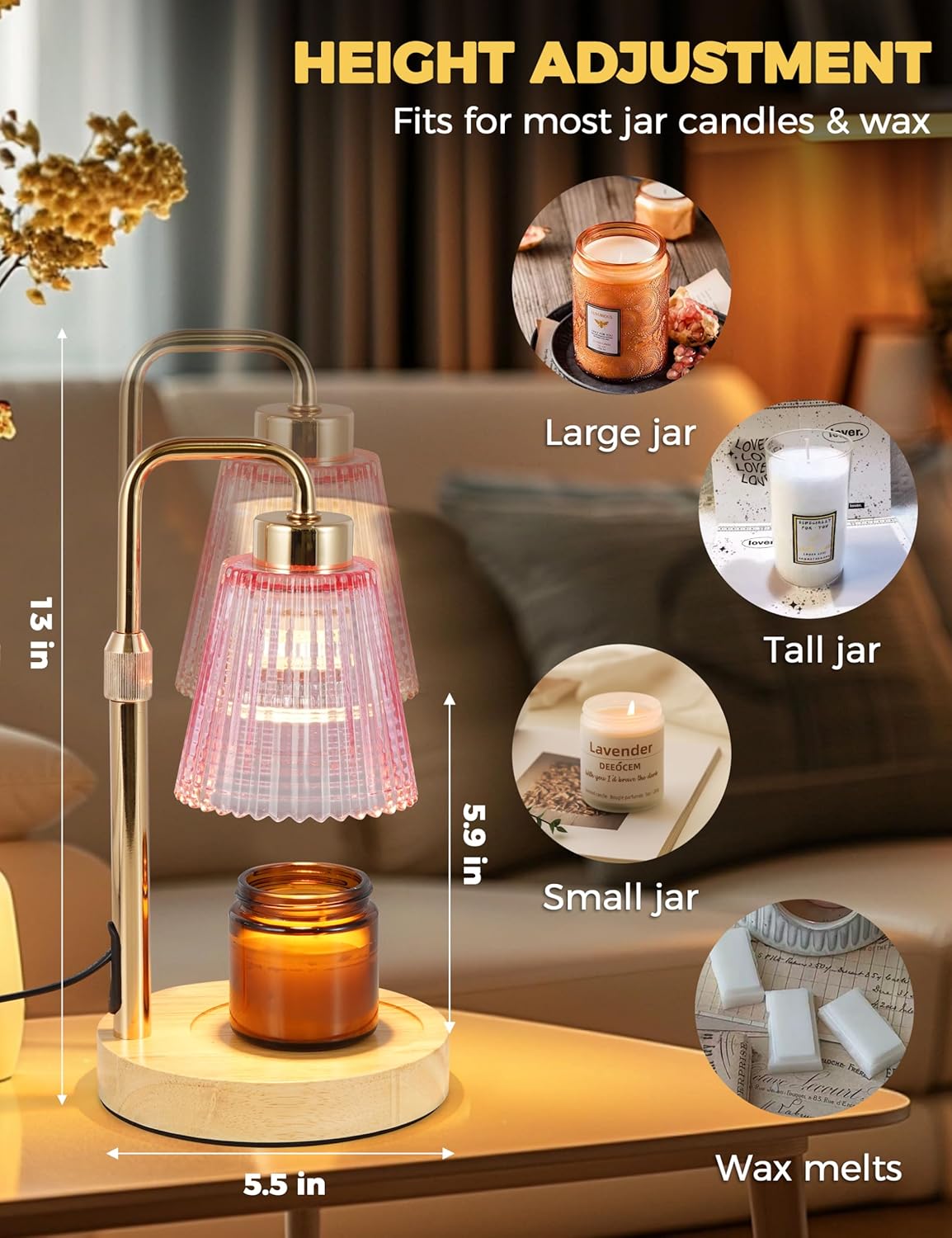 GODONLIF Candle Warmer Lamp with Timer Dimmable, Birthday Gifts for Women Mom, House Warming Gifts New Home Decor, Wax Melt Warmer for Jar Candles with 2 Bulbs