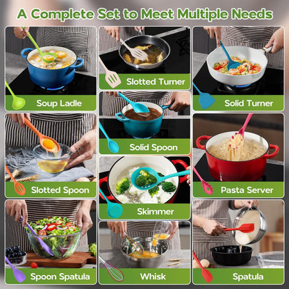 Onader Silicone Cooking Utensils Set of 10, Kitchen Utensils for Nonstick Cookware, Heat Resistant & Nontoxic Spatula Set- Khaki