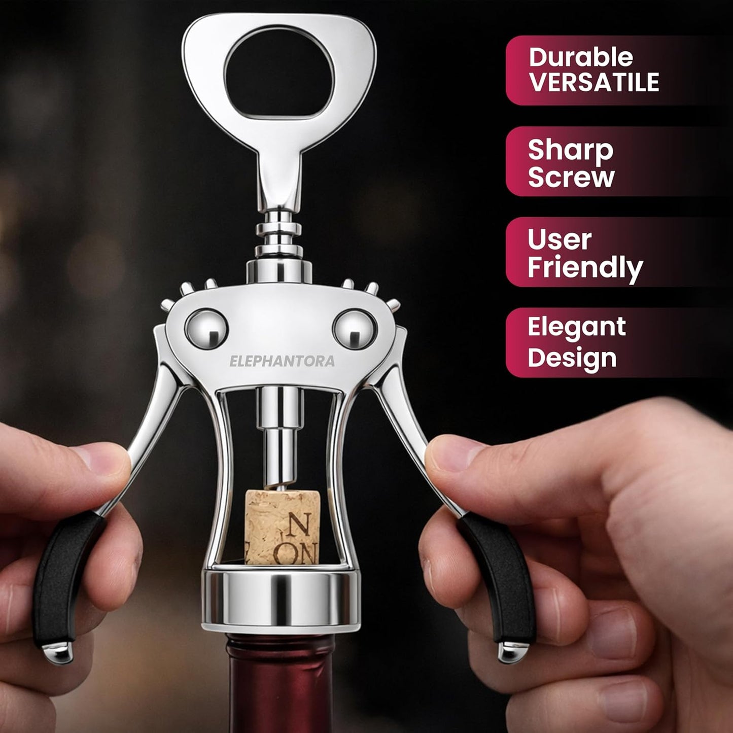 Wine Opener with Built-in Bottle Opener,Wing Corkscrew,Heavy Duty Screw, Sturdy Lever Mechanism, Ergonomic Handles, Premium Quality