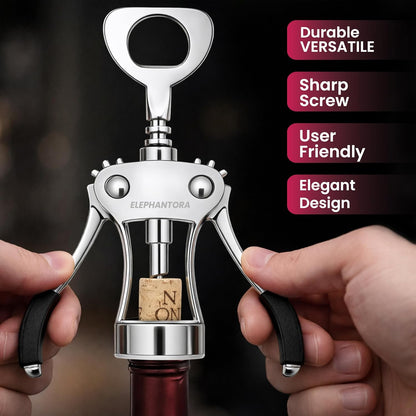 Wine Opener with Built-in Bottle Opener,Wing Corkscrew,Heavy Duty Screw, Sturdy Lever Mechanism, Ergonomic Handles, Premium Quality