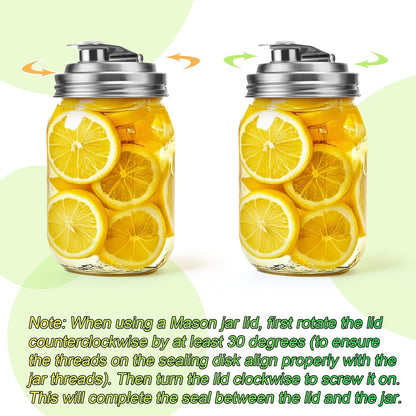 Mason Jar Pour Spout Lid Stainless Steel with Handle, Wide Mouth Pour Spout Flip Cap Lids for Mason Jars, Anticracking Leak Proof Seal Cover Airtight for Drinking Salad Dressing & Food Storing(2PCS)