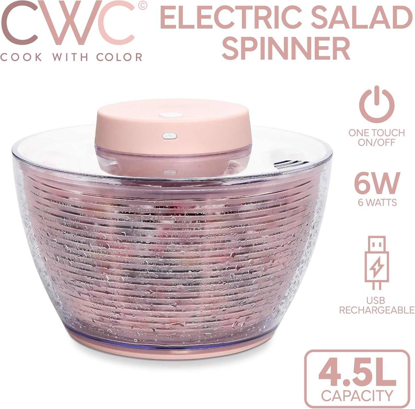 COOK WITH COLOR Electric Salad Spinner, Round 4.5L Capacity – Fast Drying & Easy Spin for Fresh Greens, Cream
