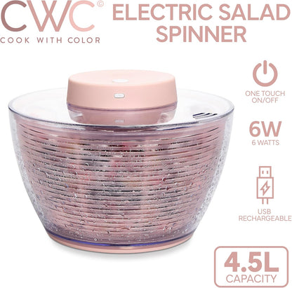 COOK WITH COLOR Electric Salad Spinner, Round 4.5L Capacity – Fast Drying & Easy Spin for Fresh Greens, Cream