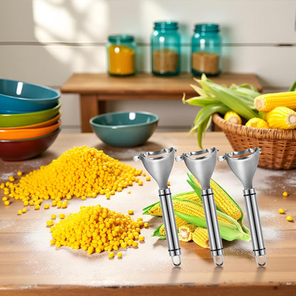 3Pcs Silver Magic Corn Cutter Peeler, corn peeler, Corn Stripper Cob Stripper Tool, Stainless Steel Corn Thresher, Corn Peeler with Ergonomic Handle, Graters, Peelers and Slicers
