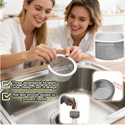 3" Kitchen Sink Strainer, 2-Pack Fine Mesh Basket - Catches Food Waste, Hair & Prevents Clogs, Rust-Proof Stainless Steel, Fits Standard Drain