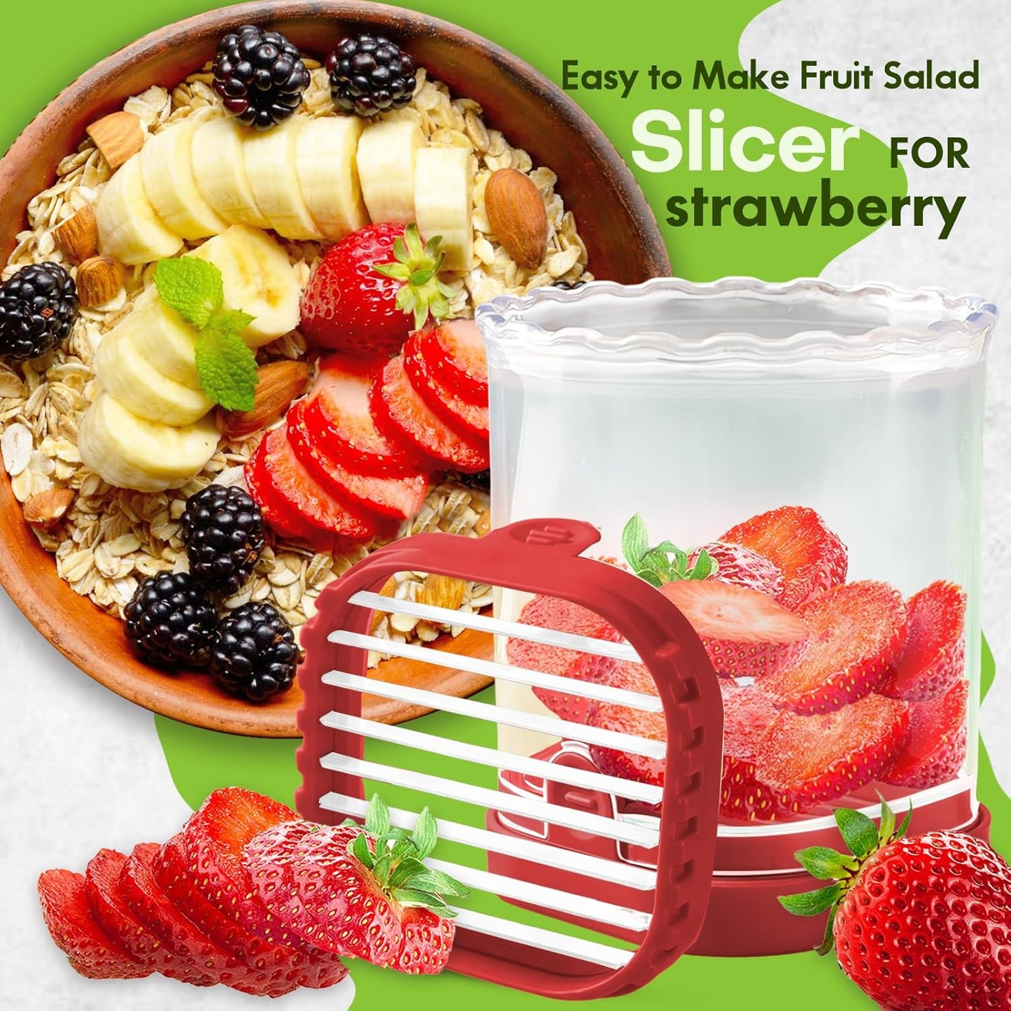 Creative Strawberry & Fruit Slicer - Detachable Cutter with Push Plate (Black)