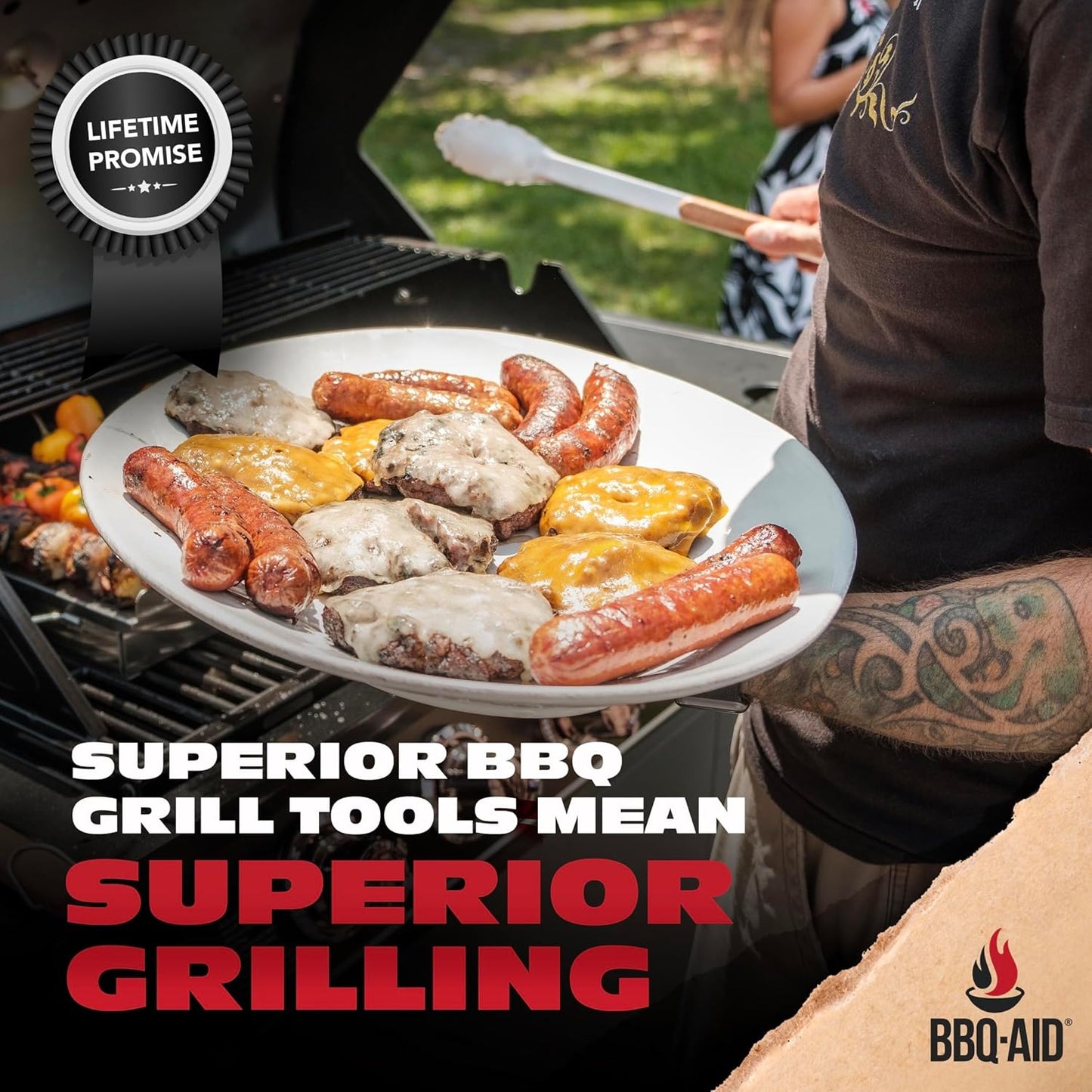 BBQ-AID Pro BBQ Tongs for Grill - 17" Professional Grade Barbecue Tongs for Cooking- Solid & Sturdy - Built with 304 Grade Stainless Steel and Acacia Wood - Heavy Duty Built to Last Kitchen essential.