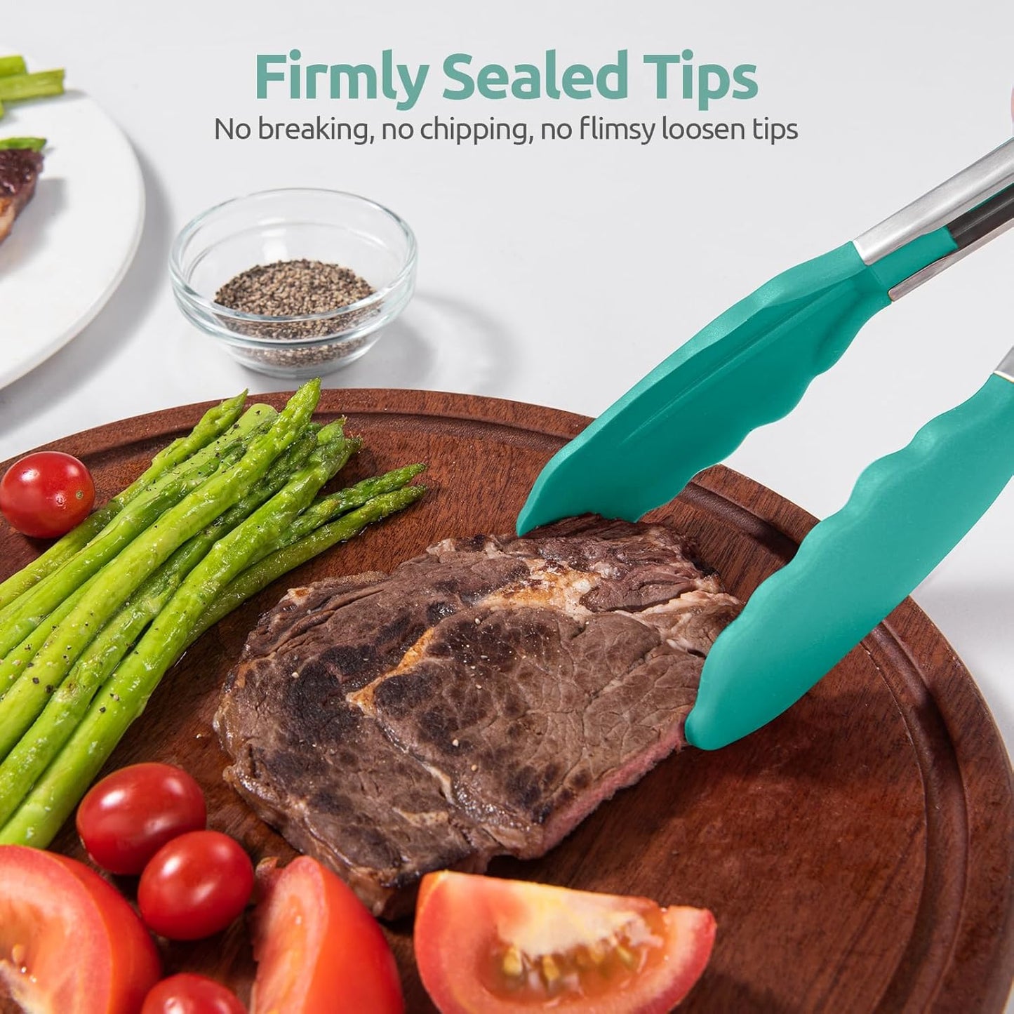 600ºF Heat Resistant Kitchen Tongs: U-Taste 9 inch Silicone Cooking Tong with Firm Sealed Non Stick Rubber Tips & Silicon Coated 18/8 Stainless Steel Handle & Smooth Locking for Serving Salad (Black)