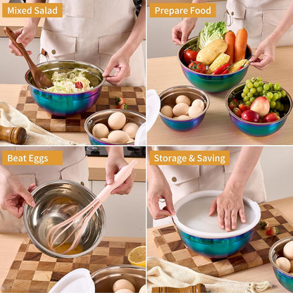Gold Mixing Bowls With Airtight Lids,Stainless Steel Bowl,Salad Bowls 7 Piece Colorful Nesting Bowl Gold Kitchen Accessories,Size 7,3.6,2.7,2.1,1.5,1.1,0.8QT Stackable Design