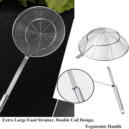 Tenta tenta kitchen Solid Stainless Steel Spider Strainer Skimmer Ladle for Cooking and Frying, Kitchen Utensils Wire Strainer Pasta Strainer Spoon Hot Pot Fat Skimmer Spoon Set of 3