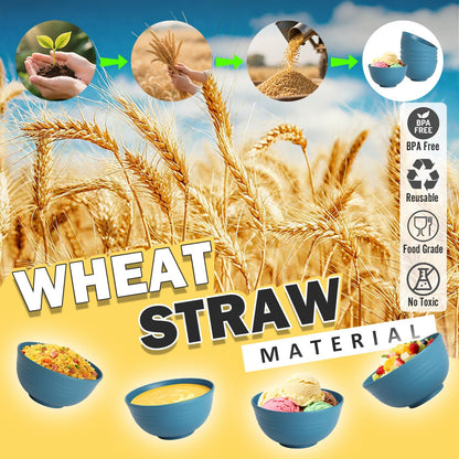 Wheat Straw Bowls Set with Lids, Unbreakable 40 OZ Cereal Bowls Set of 4, Salad Container for Lunch, Microwave & Dishwasher Safe Bowl Set for Kitchen, Picnic, RV, Camping, Multi