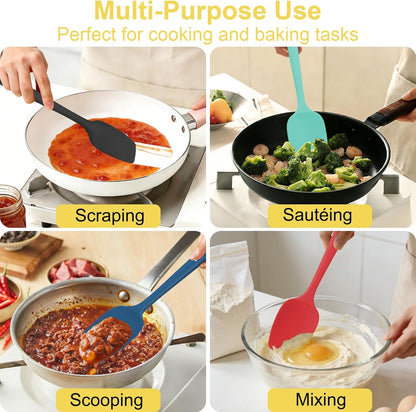 4 Pcs Silicone Spoon Spatula Set, 11.4 In, Food Grade Rubber Spatulas for Cooking, Baking, Mixing, 600°F Heat Resistant, Nonstick and Flexible Kitchen Utensils, Seamless Spoonula (Black)