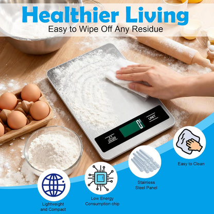 Food Digital Scale 33lb Kitchen Digital Scale Grams and Ounces for Weight Loss Baking Cooking Keto and Meal Prep Backlight LCD Smart Tare Waterproof 304 Stainless Steel
