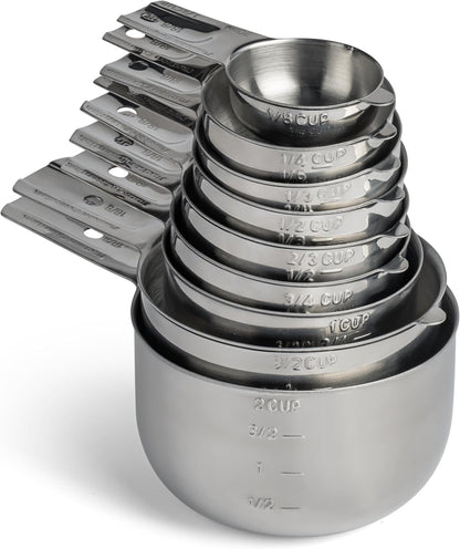 Hudson Essentials Stainless Steel Measuring Cups and Spoons Set - Stackable Set with Spout (11 Piece Set)