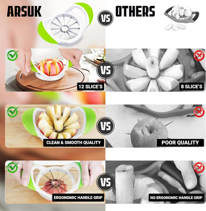 ARSUK Apple Peeler Corer Slicer with Suction Base – 3-in-1 Heavy Duty Cast Iron Hand Crank Machine for Potatoes & Pears – Stainless Steel Blades, Adjustable Arm, Quick Peeling & Spiral Slicing Tool