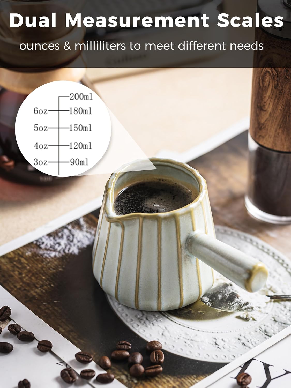 Espresso Cups Ceramic, 200ML Espresso Measuring Cup with Handle, Expresso Shots Cups with Scale, Espresso Accessories, White