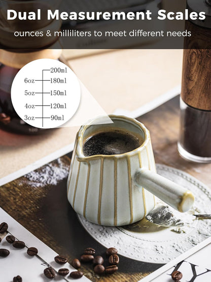 Espresso Cups Ceramic, 200ML Espresso Measuring Cup with Handle, Expresso Shots Cups with Scale, Espresso Accessories, White