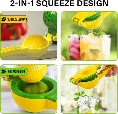 Vakoo 2-in-1 Lemon Squeezer - Heavy-Duty, Rust-Resistant Manual Juicer for Lemon, Lime & Citrus, Easy to Use & Clean, Kitchen Essential - Yellow & Green