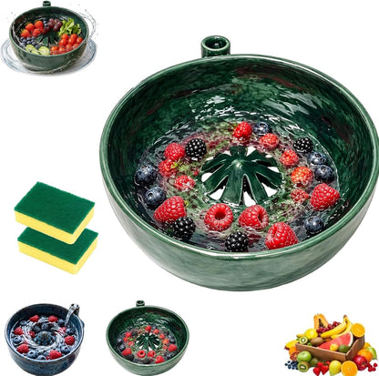 The Original Artisan Swirling Berry Bowl, Self Rinsing Berry Bowl with Drain Holes, Vortex Fruit Washing Design, Automatic Rotating Strainer Basket for Berries Vegetables Serving (1PCS*B)