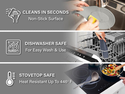 Silicone Spoon Rest for Stove Top Set of 2 – HEAT RESISTANT DISHWASHER SAFE Kitchen Utensil Holder for LARGE Utensils - Won’t Break - Non-Slip - Ideal for Glass & Induction Cooktops - for Home Cooks