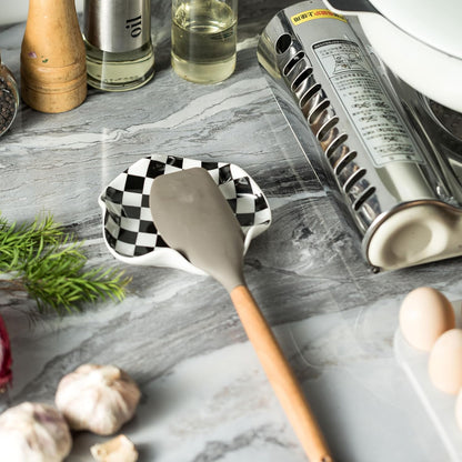 Miamolo Spoon Rest for Stove Top, Spoon Holder for Stove, 5.3In Ceramic Spoon Rest for Kitchen Counter, Coffee Spoon Holder with Ruffled Edge, Farmhouse Spatula Holder for Kitchen Decor, Beige