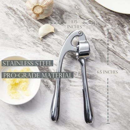 Kitessensu High Effective Garlic Press With Studs, Heavy Duty Garlic Mincer, Easy to Squeeze and Clean, Rust Proof, Ginger Crusher- Imperial Silver