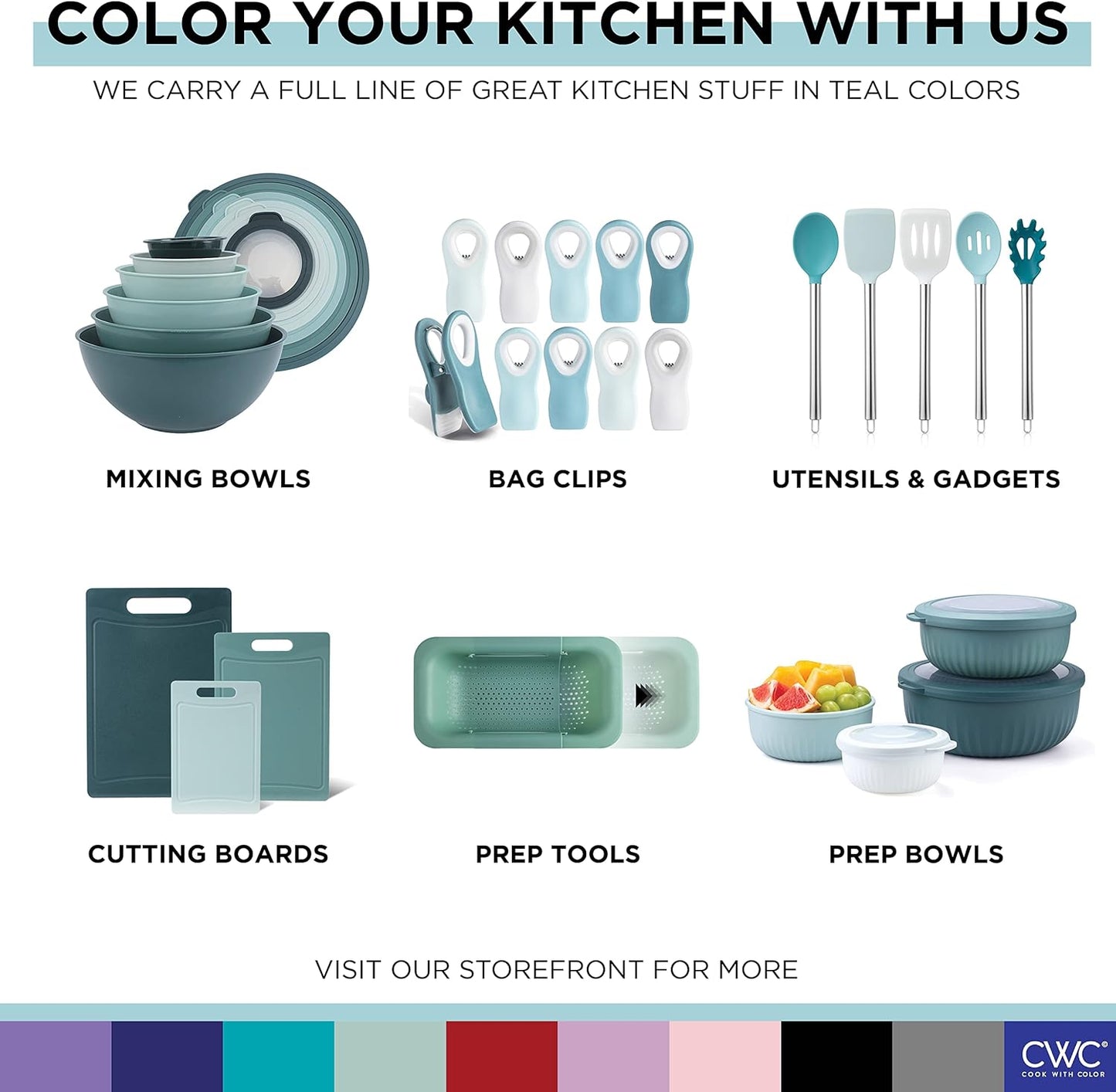 COOK WITH COLOR Mixing Bowls with Lids - 12 Piece Plastic Nesting Bowls Set includes 6 Prep Bowls and 6 Lids, Microwave Safe Mixing Bowl Set, Black Embossed - Colors B