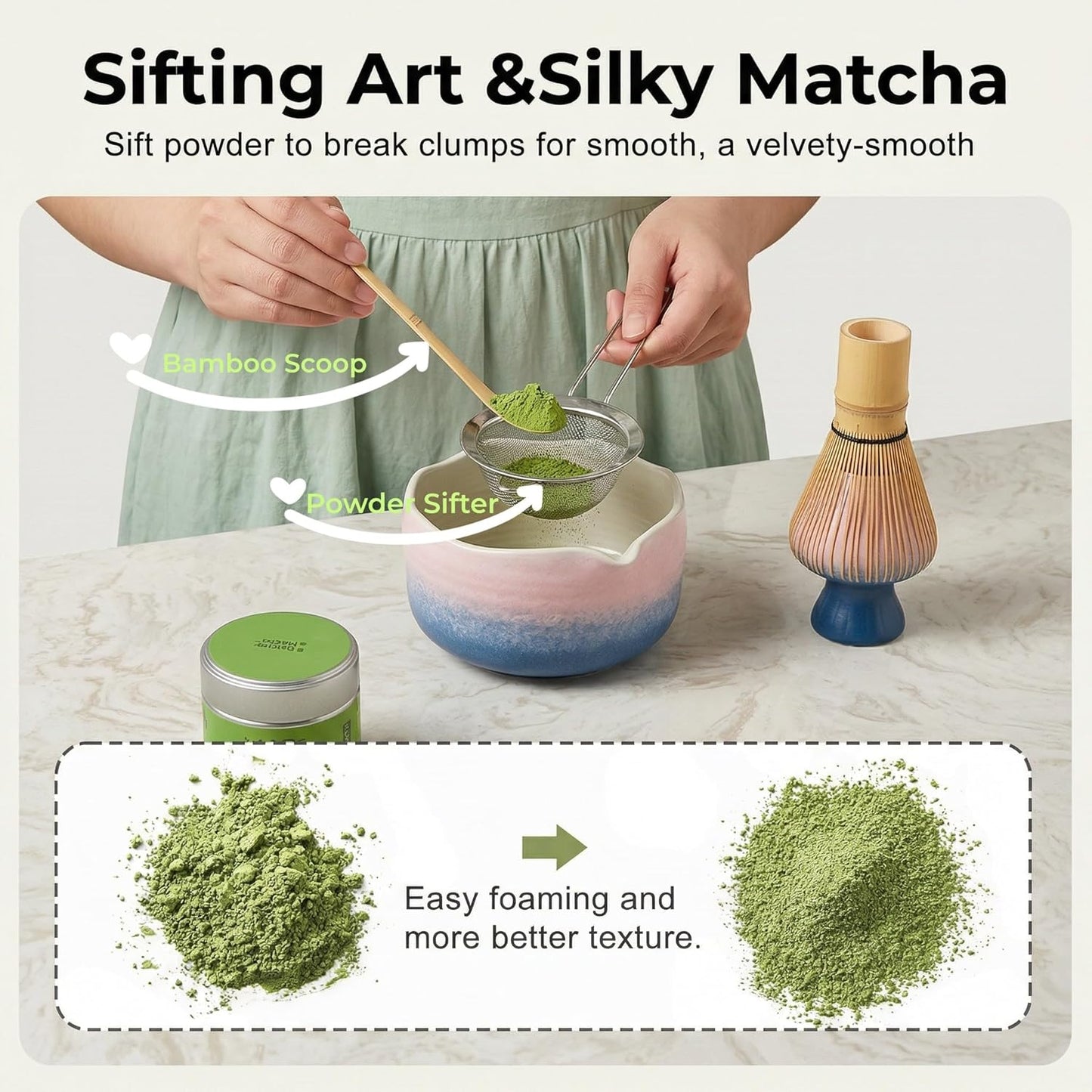 Matcha Whisk Set ,7 Pcs Matcha Set, Matcha Kit for Ceremony, Tradition Tea Set for Making Breakfast/Latte, with 20 OZ Bowl(Chawan)/Whisk and Holder, Valentine's Day Gift for Family/Friend Tea Lovers