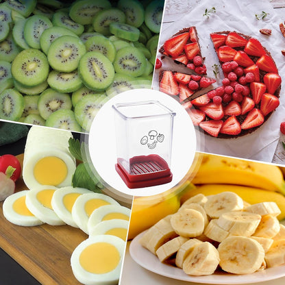Fruit Cutter and Chopper – Cup Slicer for Strawberry, Grape, Banana, Mushroom, Kitchen Gadget for Fruits and Vegetables, Compact Slicing Tool (Black-2pcs)