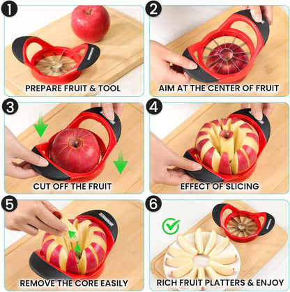 SCHVUBENR 3.5 Inch Apple Slicer with 12 Sharp Blades - Professional Apple Cutter - Stainless Steel Apple Corer - Super Sharp Apple Slicer and Corer - Slice Apple with Ease(Black)