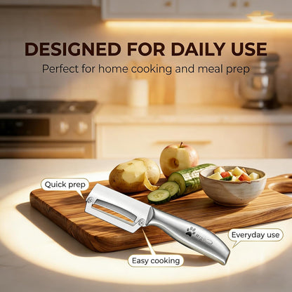 Vegetable Peeler, Multifunctional Stainless Steel Potato & Fruit Peeler with Bottle Opener, Wooden Handle Kitchen Tool, Zero Snag Design